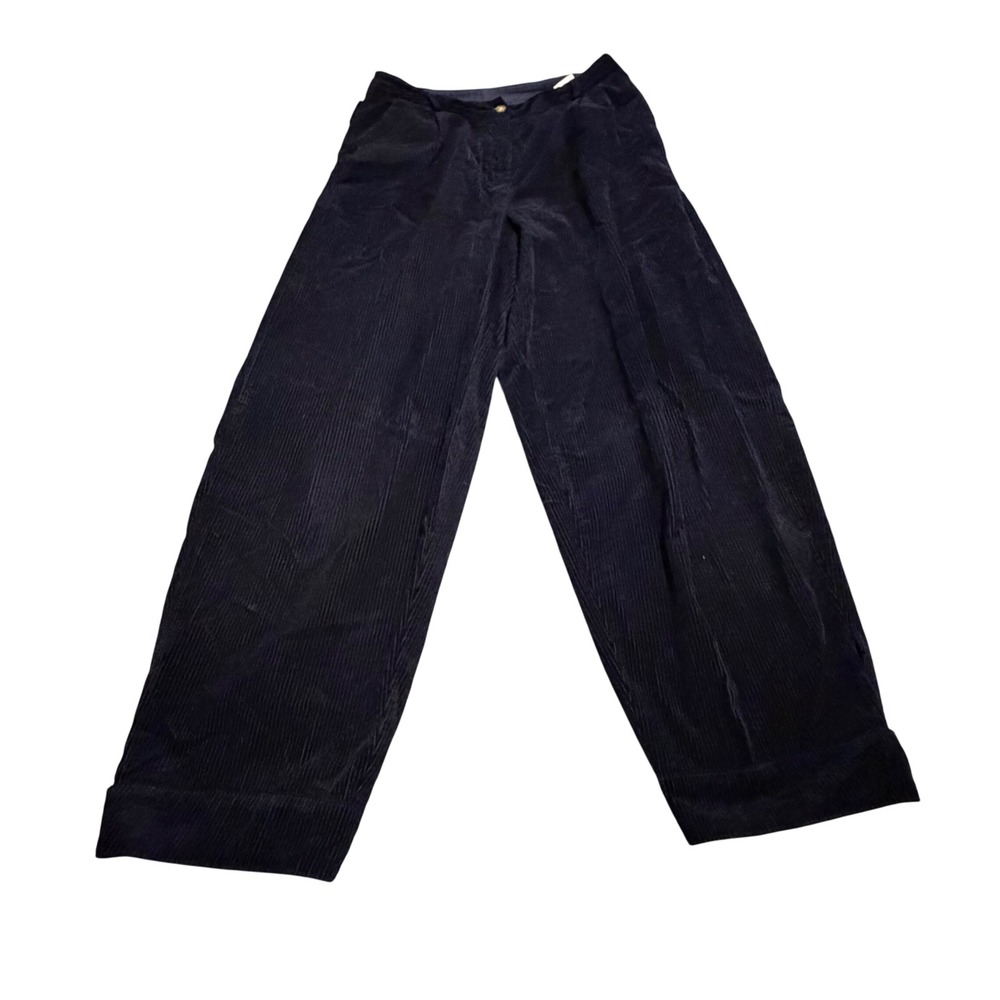 Poetry Navy Blue Wide Wale Corduroy Wide Leg Pants Button Cuff Detail